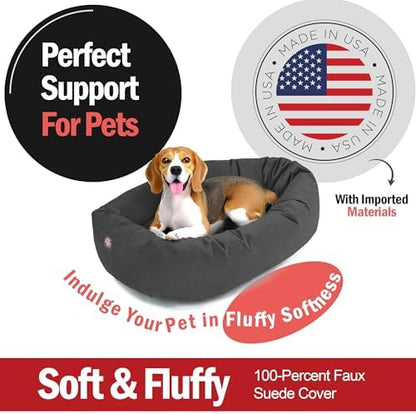 Majestic Pet 32 Inch Suede Calming Dog Bed Washable – Cozy Soft Round Dog Bed with Spine Support for Dogs to Rest Their Head - Fluffy Donut Dog Bed 32x23x7 (Inch) - Round Pet Bed Medium – Gray (2025)