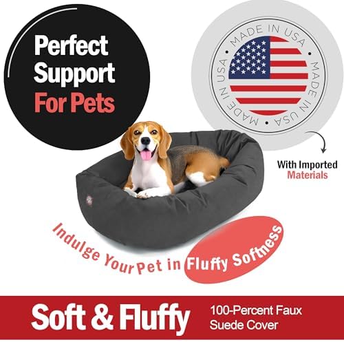 Majestic Pet 32 Inch Suede Calming Dog Bed Washable – Cozy Soft Round Dog Bed with Spine Support for Dogs to Rest Their Head - Fluffy Donut Dog Bed 32x23x7 (Inch) - Round Pet Bed Medium – Gray (2025)