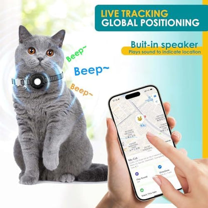 Cat Tracker, GPS Tracker, Compatible with Apple Find My App(Only iOS), Waterproof Pet Tracker with Safety Elastic Buckle, No Monthly Fee Cat Tracker Collar, Works with Any Collar (Black)