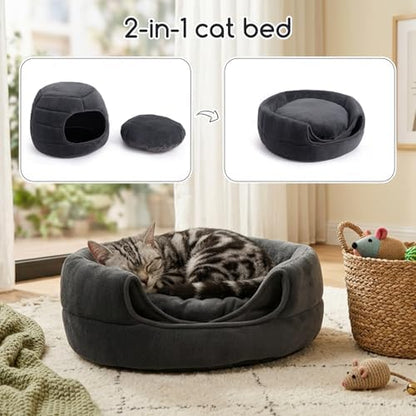 Hollypet Cat Bed Cave for Indoor Cats for Pets up to 15 lbs, Gray
