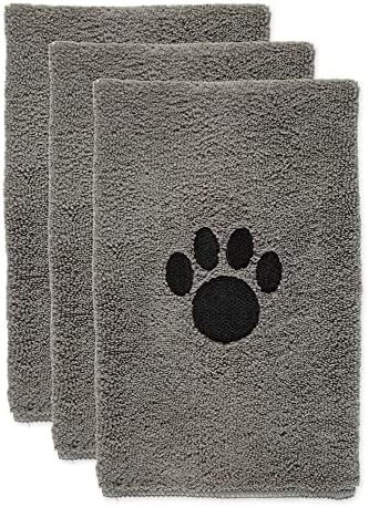 Bone Dry Pet Grooming, Embroidered Microfiber Towel Drying Collection, 15x30, Gray