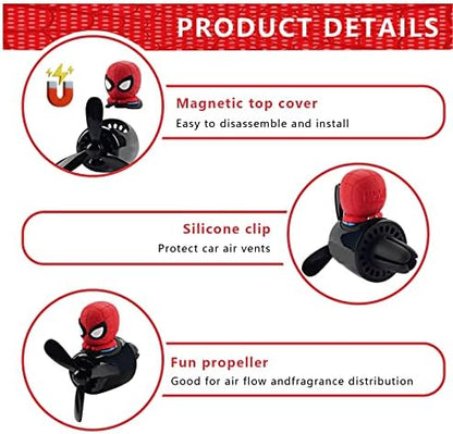 Car Air Freshener Cute Cartoon Hero Pilot Car Diffuser Rotating Propeller Automotive Air Outlet Fan Creative Car Perfume Decoration Men Cool Car Accessories