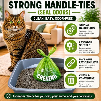 Cat Litter Waste Bags (500 ct., Green) Bulk Dog Poop Bags with Easy Tie Handles Lavender Scented Cat Litter Poop Diaper Bag Disposable Sanitary Pad Waste Bags (500 Bags)