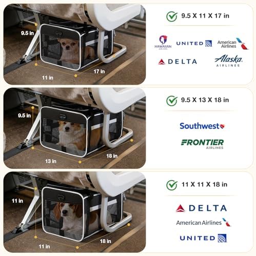 Lekereise Top-Expandable Pet Carrier 18x11x11Inch Delta American United Airline Approved Soft Sided Underseat to 15lbs Travel Carriers for Small Dogs Cats with Locking Safety Zippers Anti-Scratch Mesh