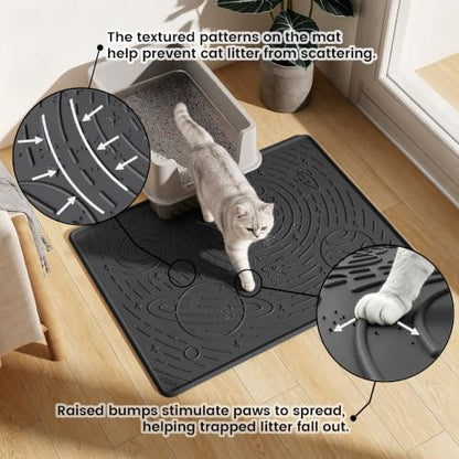 OHMO Cat Litter Mat Large Litter Box Mat, 31.5x23.6 Black, Premium BPA-Free Silicone Rubber Kitty Litter Mat for Litter Box, High Edge Scatter Control Non-Slip Waterproof Litter Trapping Mat