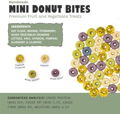 100% All Natural Treat for Rabbit Hamster Guinea Pig Chinchilla Pet Rat Mice, 15pcs Mini Donuts Variety Pack (30g) (Pack of 3)