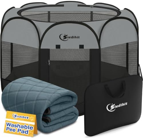 Siedihit Dog Playpen with Washable Pee Pad, Dogs Tent Crate Cage