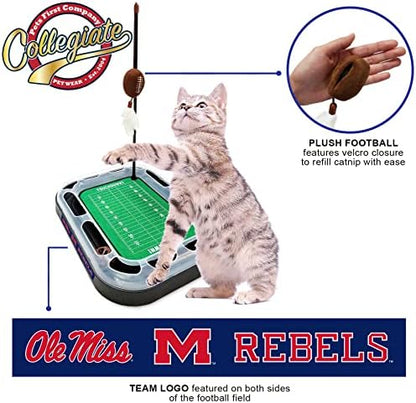 Cat Scratching Toy NCAA Louisville Cardinals Football Field Cat Scratcher Toy + Interactive Cat Ball Bell in Tracks. 5-in-1 CAT Toy: Cat Wand Poll + Catnip Filled Plush Football & Feathers