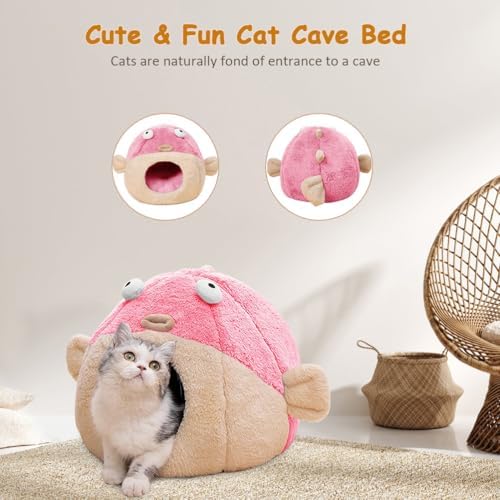 Cat Beds for Indoor Cats-Cat Bed Cave,Cute Lively Pufferfish Shape,Pink M
