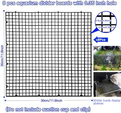 Egg Crate Plastic Aquarium Fish Tank Divider Filter Bottom Plastic Grid Fish Tank Isolation Board Egg Crate Tray((Black, 8pcs 11.8X11.8Inch with 0.35Inch Hole)