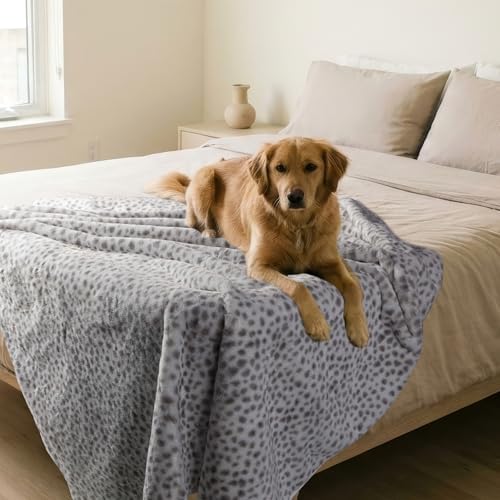 Lavish Home Waterproof Blanket for Bed, Couch, Car, Snow Leopard, 60”x80”