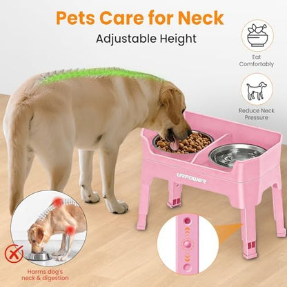 URPOWER Elevated Dog Bowls, 3-in-1 Double Deck Raised Dog Bowl Stand