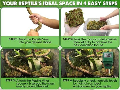 Duspro Reptile Decor Set, 10FT Bendable Vine & 4 Oz Dried Forest Moss