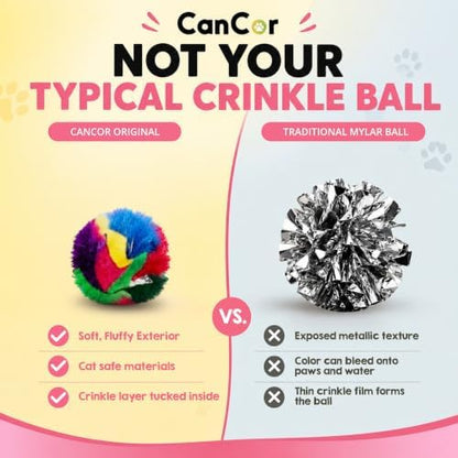 Mini Crinkle Balls for Cats 1.5 Inch (50-Pack) - Multi-Color Cat Toys - Canadian-Made Cat Crinkle Balls for Indoor Cats