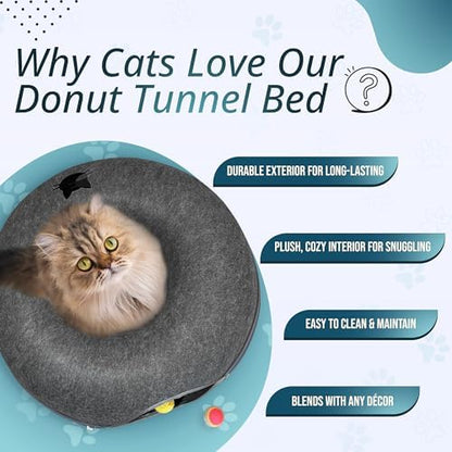 Peekaboo Cat Cave Large Cat Bed, Donut Scratcher Cat Bed for Indoor Cats