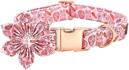 Easter Dog Collar with Flower- Pink Bunny Dog Collar Flower for Dogs Flower Pet Adjustable Dog Collar Girl Boy Dog Collar for Large Dogs
