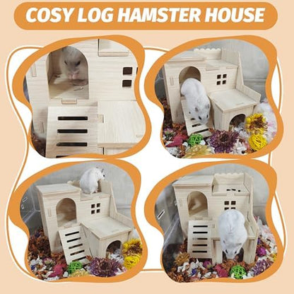 Hamster House, Tiny House with Slide House, Double-Decker Hut, Hamster Cage Accessories, Small Animal Habitat Decor for Small Hamster