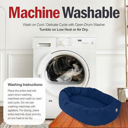 Majestic Pet 52 Inch Suede Calming Dog Bed Washable – Cozy Soft Round Dog Bed w/Spine Support for Dogs to Rest Head - Fluffy Donut Dog Bed 52x35x11 (Inch) - Round Pet Bed X- Large – Navy (2025)