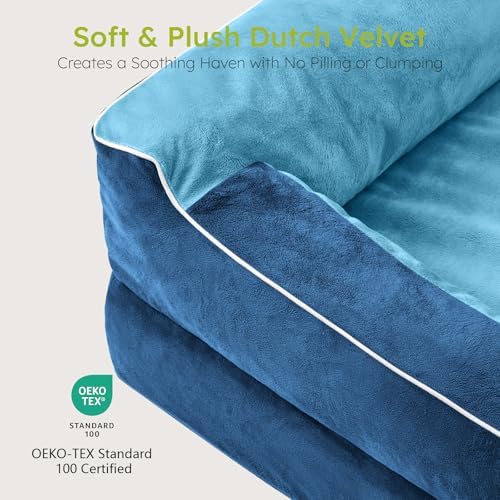 CWAWZ Jumbo Dog Bed for Extra Large Dogs, Orthopedic Dog Bed with Cooling Gel Memory Foam, Waterproof Pet Bed with Removable Washable Cover, 45" Pet Sofa Couch Dutch Velvet with Bone Toy, Navy Blue