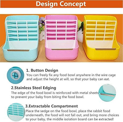 Rabbit Supplies with Bowl & Hay Feeder - Accessories for Bunnies & Guinea Pigs, 6x6x7 Inches (Blue)
