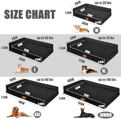 Patas Lague Orthopedic Large Dog Bed Washable Pet Sofa Bed 42''X28''Black