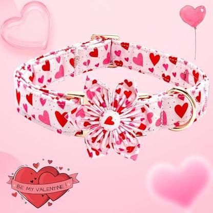 Valentine's Red Heart Dog Collar with Flower for X-Small Dogs