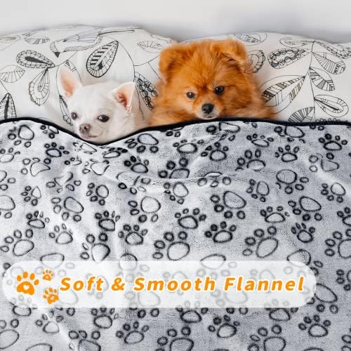 LOKOZ 1 Pack 3 Dog Blanket for Large Medium Small Dogs, Washable Pet Blankets with Grey Paw Print, Soft Flannel Puppy Cat Blanket Throw for Indoor Couch, Bed, Crate 40"x32"