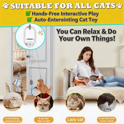 Interactive cat toy, Electric cat teaser, Door clip, 2 Motion modes,Gray