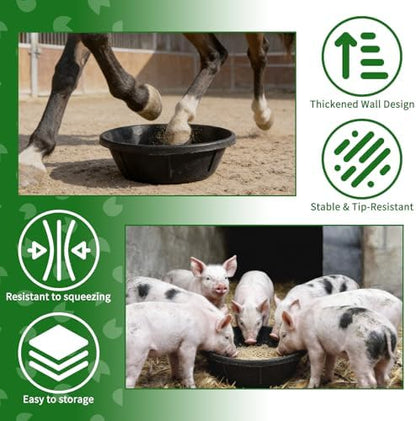3Pcs Heavy Duty Rubber Feed Pan, 8Q/2Gal Horse Feed Bucket
