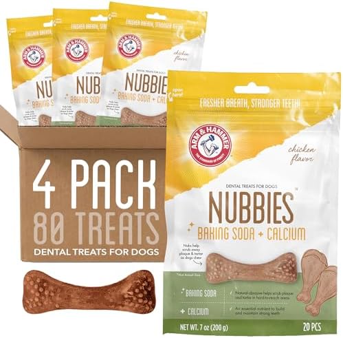 Arm & Hammer Nubbies Dental Treats, Chicken Flavor, 20 Count Bag, 4-Pack