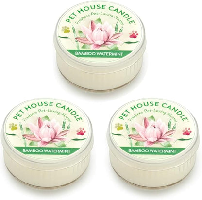 Pet House Mini Candles for Pet Odor Made with Natural Soy Wax, Plant Based, Dog and Cat Friendly Scented Candles, Bamboo Watermint Pack of 3