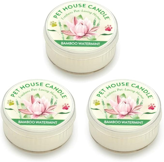 Pet House Mini Candles for Pet Odor Made with Natural Soy Wax, Plant Based, Dog and Cat Friendly Scented Candles, Bamboo Watermint Pack of 3