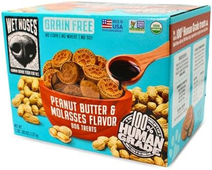 Wet Noses Organic Crunchy Dog Treats – All-Natural, Human-Grade, Non-GMO, Healthy Training & Delicious Snacks for All Dog Sizes & Breeds – Peanut Butter & Molasses (Grain Free), 5lb (Single Pack)