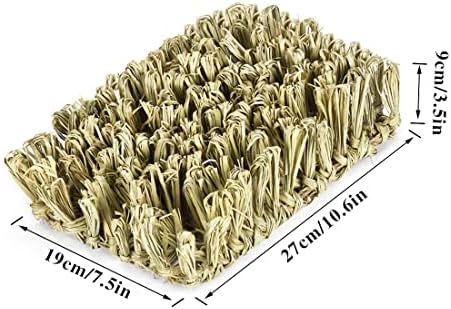 Hamiledyi Rabbit Grass Bed Bunny Natural Woven Foraging Mat Guinea Pig Hay Mat Enrichment Toy Scratch Pad for Chinchilla Squirrel Hedgehog(10.6x7.5x3.5inches)