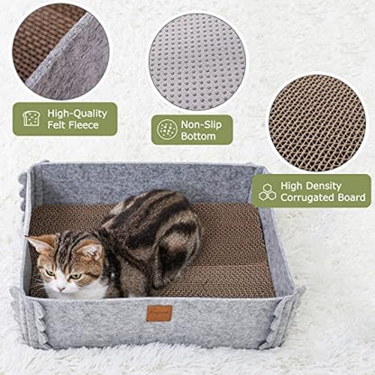 Cat Lounge Scratcher Box with Removable Cardboard (Grey)