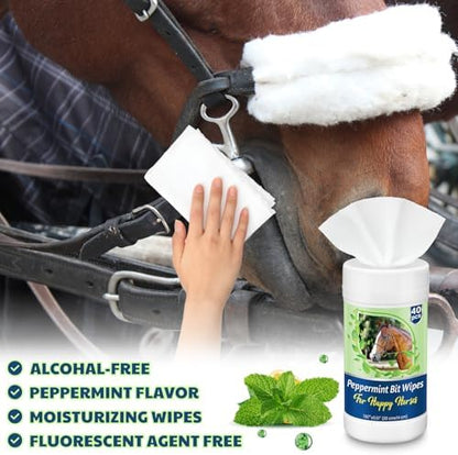 Threlaco 1 Pack Horse Bit Wipes 40 Pcs Peppermint Horse Bit Cleaners for Happy Horses Disposable Cleaning Wipes for English or Western Bits