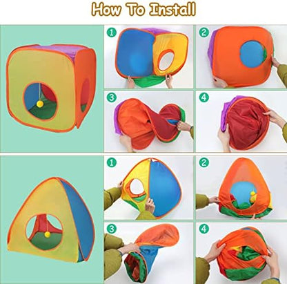 YUEPET Rabbit Tunnel & Cube Tent, Bunny Hideout, Guinea Pig Tunnel, Rainbow