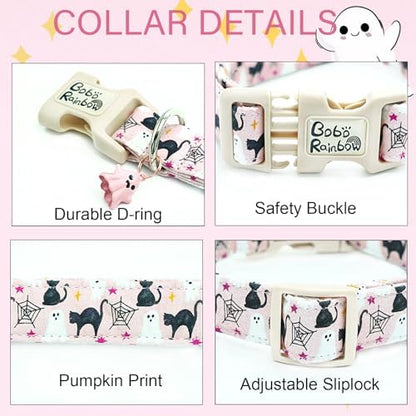 Halloween Dog Collar-Ghost Print Pet Collar Fall Adjustable Cute Lightweight Quick-Release Buckle Collars Holiday Comfortable Cotton Puppy Collars for Medium Dogs