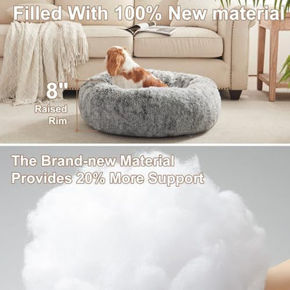 30 inches Faux Fur Fluffy Donut Dog Bed for Medium Dogs,Dark Grey