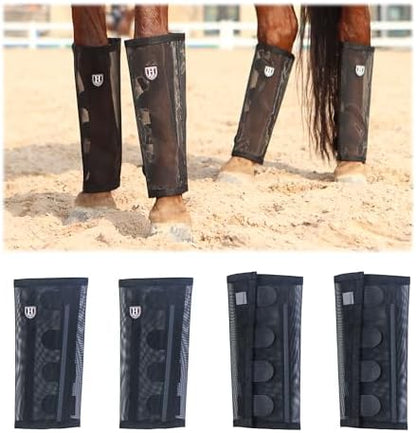 Harrison Howard Loose-Fitting Horse Fly Leggings Breathable, Tear-Resistant Fine Mesh Leg Guards Stay-on Comfortable Fly Boots (Set of 4)
