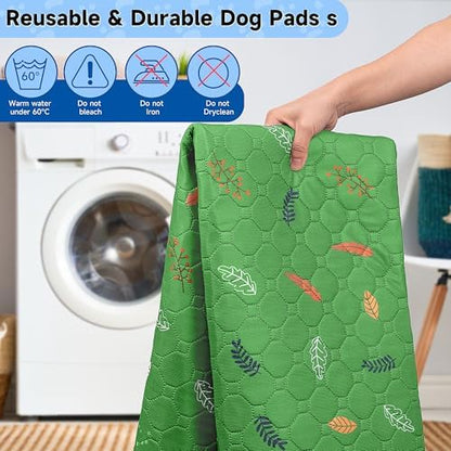 Sunheir Washable Pee Pads for Dogs 2-Pack Reusable Puppy Pads Pet Training Pads, Waterproof Dog Pee Pads for Crate, Whelping Pad, Non-Slip Protects Against Urine Leakage (Leaves - Green, 31x36)