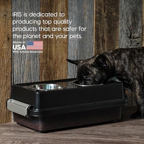 IRIS USA Elevated Dog Bowls 6" H, up to 5 lb Storage, Black, Made in USA