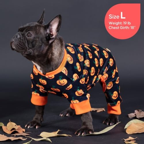 KYEESE Halloween Dog Pajamas for Small Dog Velvet Onesie with Pumpkin Print