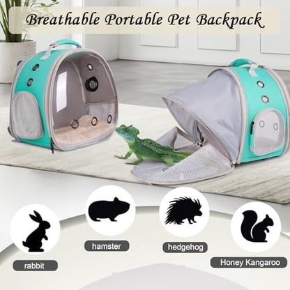 Back Extention Bearded Dragon Travel Backpack Carrier with Reptile Thermometer and Humidity Gauge Lizard Travel Cage Space Capsule Clear Bubble Window Astronaut Reptile Carrier Bag for Ball Python