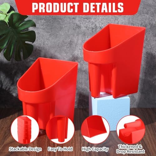 6 Pcs Plastic Enclosed Feed Scoop Heavy Duty Durable Stackable Horse Red Feed Scoop for Livestock Animal Ranchers Homesteaders Farmers, 2 Qt (Red)