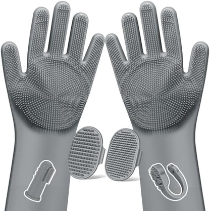 Augwind 6PCS Grooming & Bath Supplies for Dogs, Cats | Dog Washing Gloves | Dog Bath Brush | Dog Shower Brush | Pet Grooming Gloves | Dog Grooming kit | Pet Supplies for Showerhead & Sprayer (Grey)