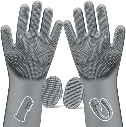 Augwind 6PCS Grooming & Bath Supplies for Dogs, Cats | Dog Washing Gloves | Dog Bath Brush | Dog Shower Brush | Pet Grooming Gloves | Dog Grooming kit | Pet Supplies for Showerhead & Sprayer (Grey)