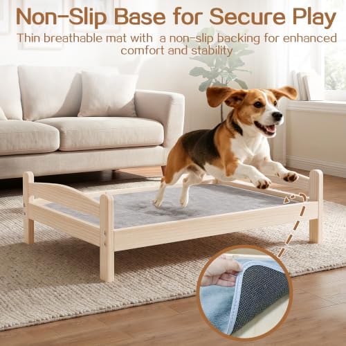 Elevated Dog Bed with Mat for Medium Dogs,Solid Wood,Spine-Friendly Design