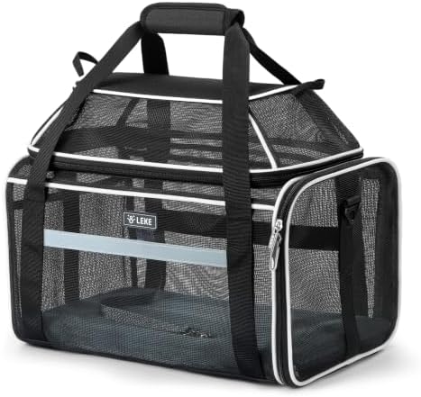 Lekereise Top-Expandable Pet Carrier Full Mesh 17x11x9.5 Inch Airline Approved Soft Sided Underseat Travel Carriers for Small Cats and Dogs with Locking Safety Zippers