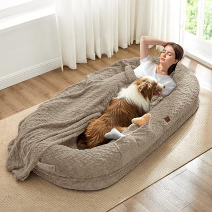 ChiXnuggle Orthopedic Human Dog Bed,with Faux Fur Washable Cover,Blanket